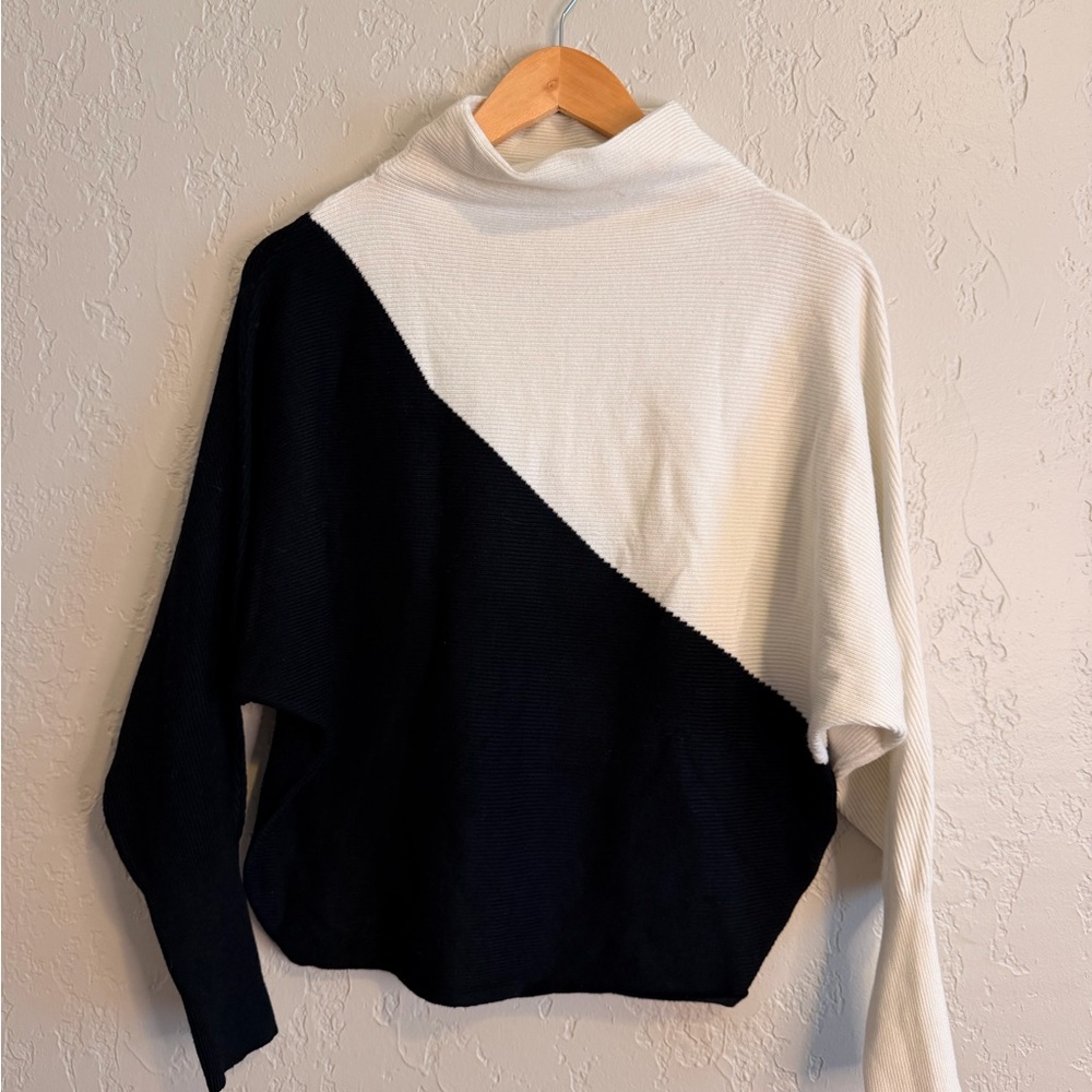 T Tahari Black and Cream Cowl Neck Sweater